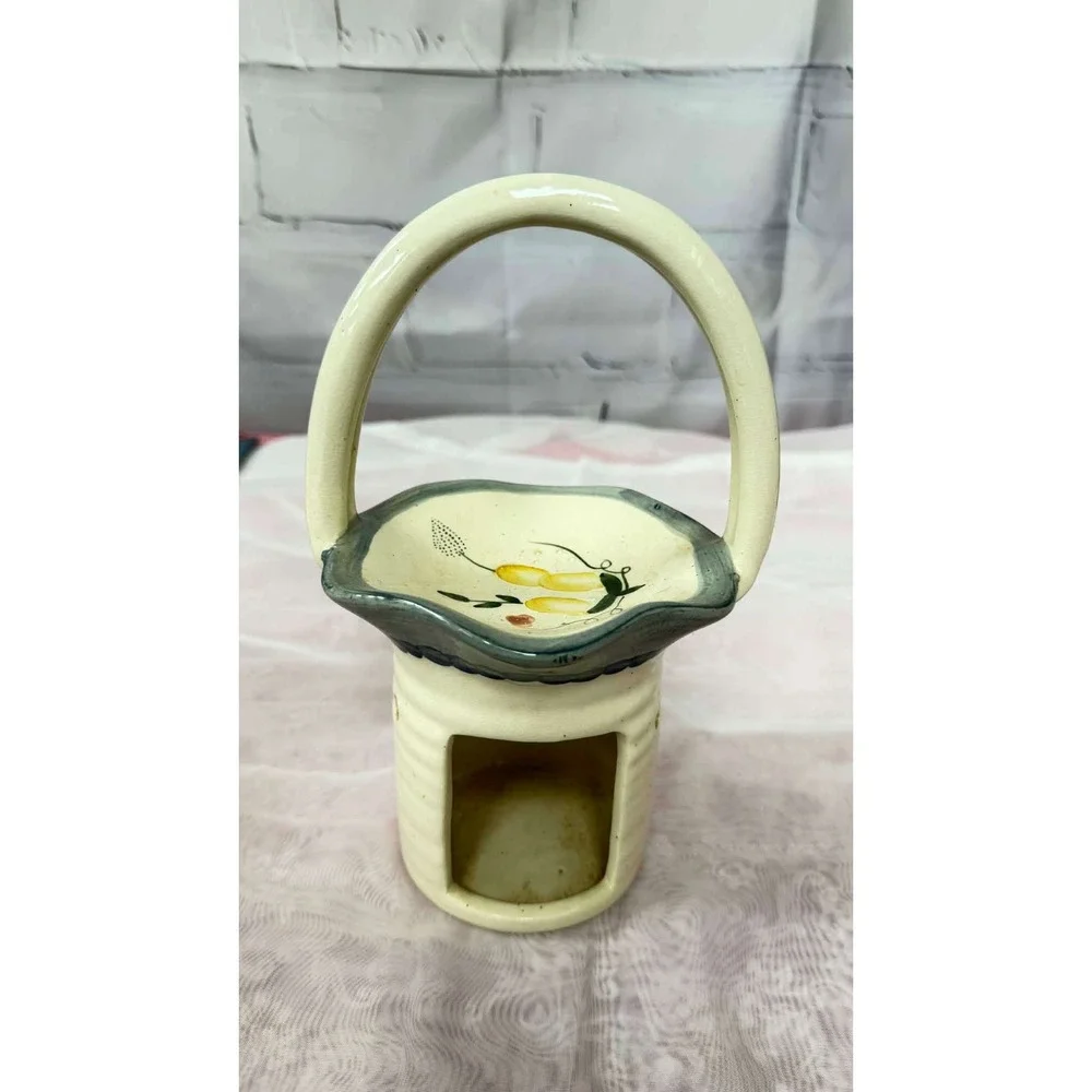 Hand Painted Ceramic Wax Warmer Tea Light Holder Basket Design Floral Farmhouse